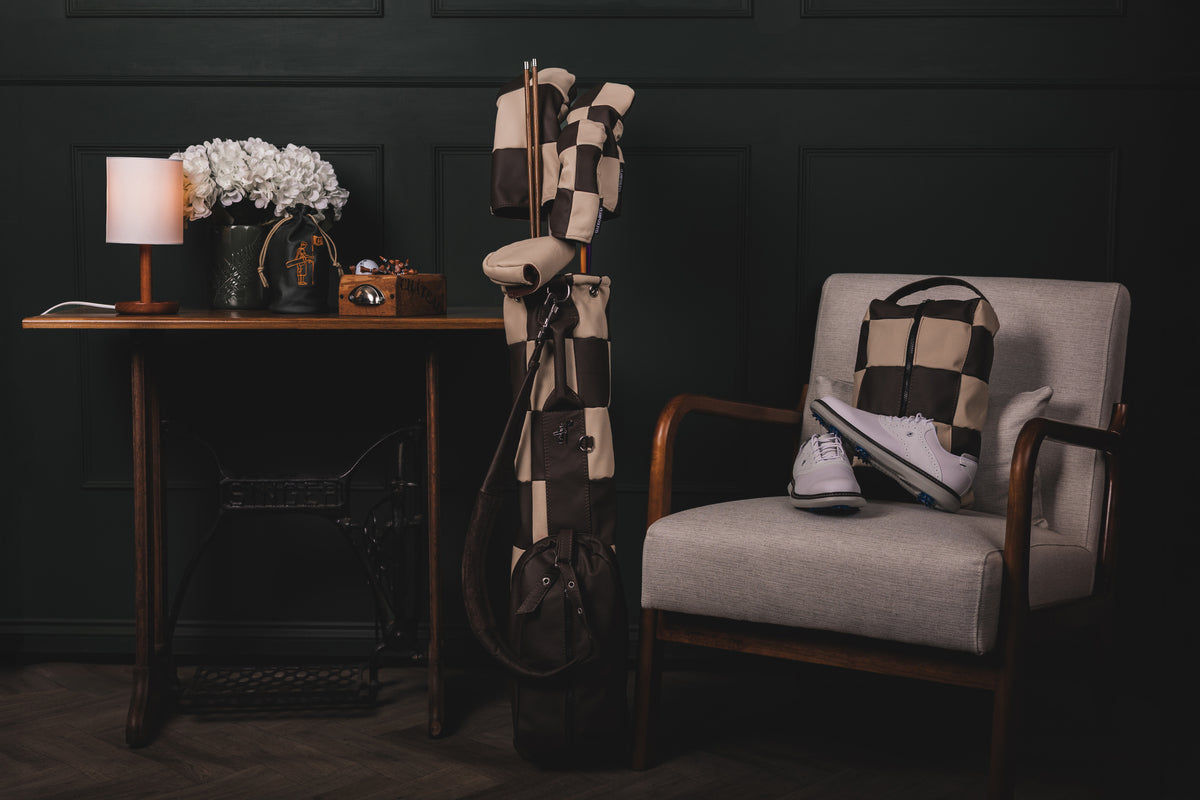 Brown Patchwork Genuine Leather Golf Bag