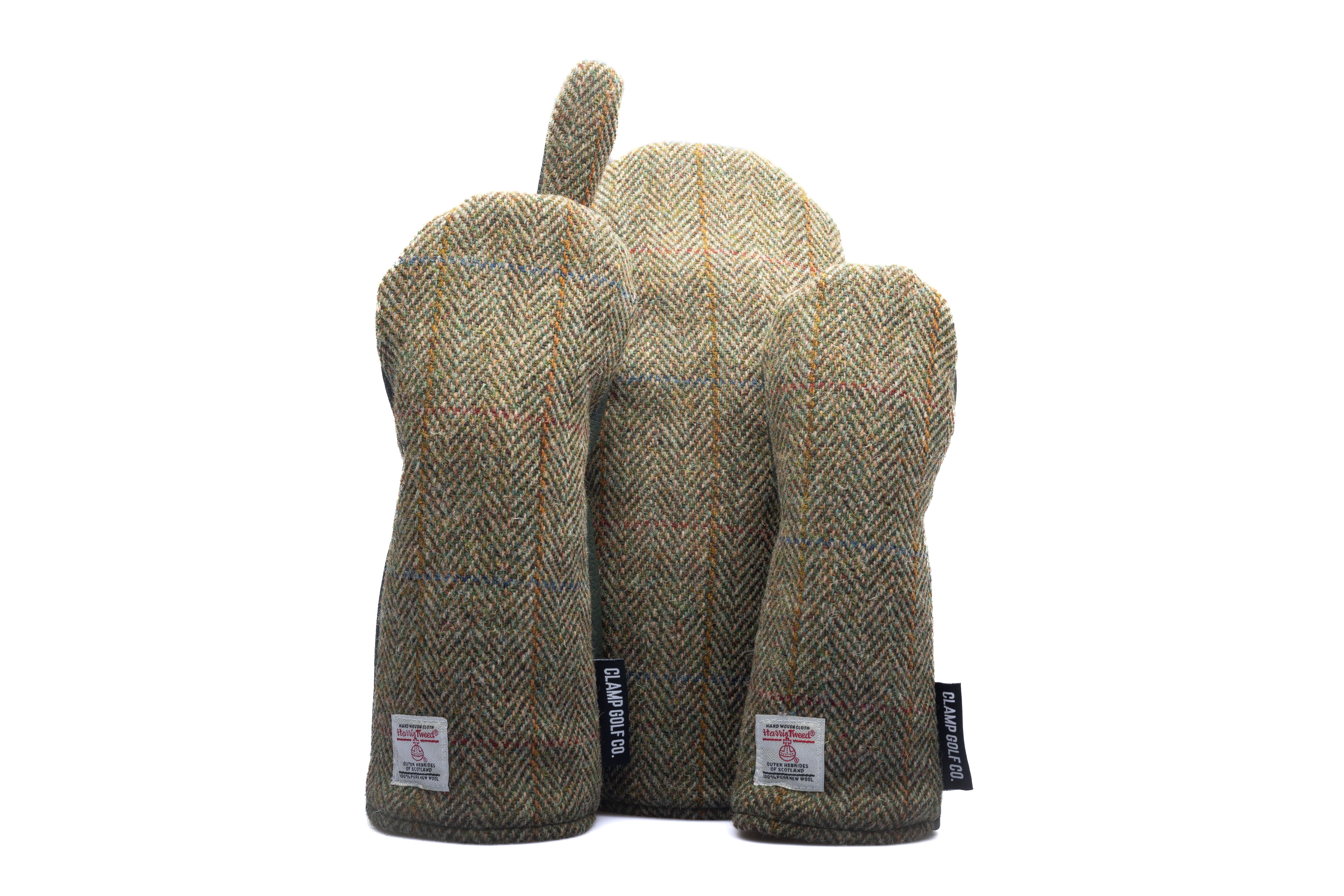 Green Mix Herringbone with Blue and Gold Overchecks Harris Tweed® Headcovers