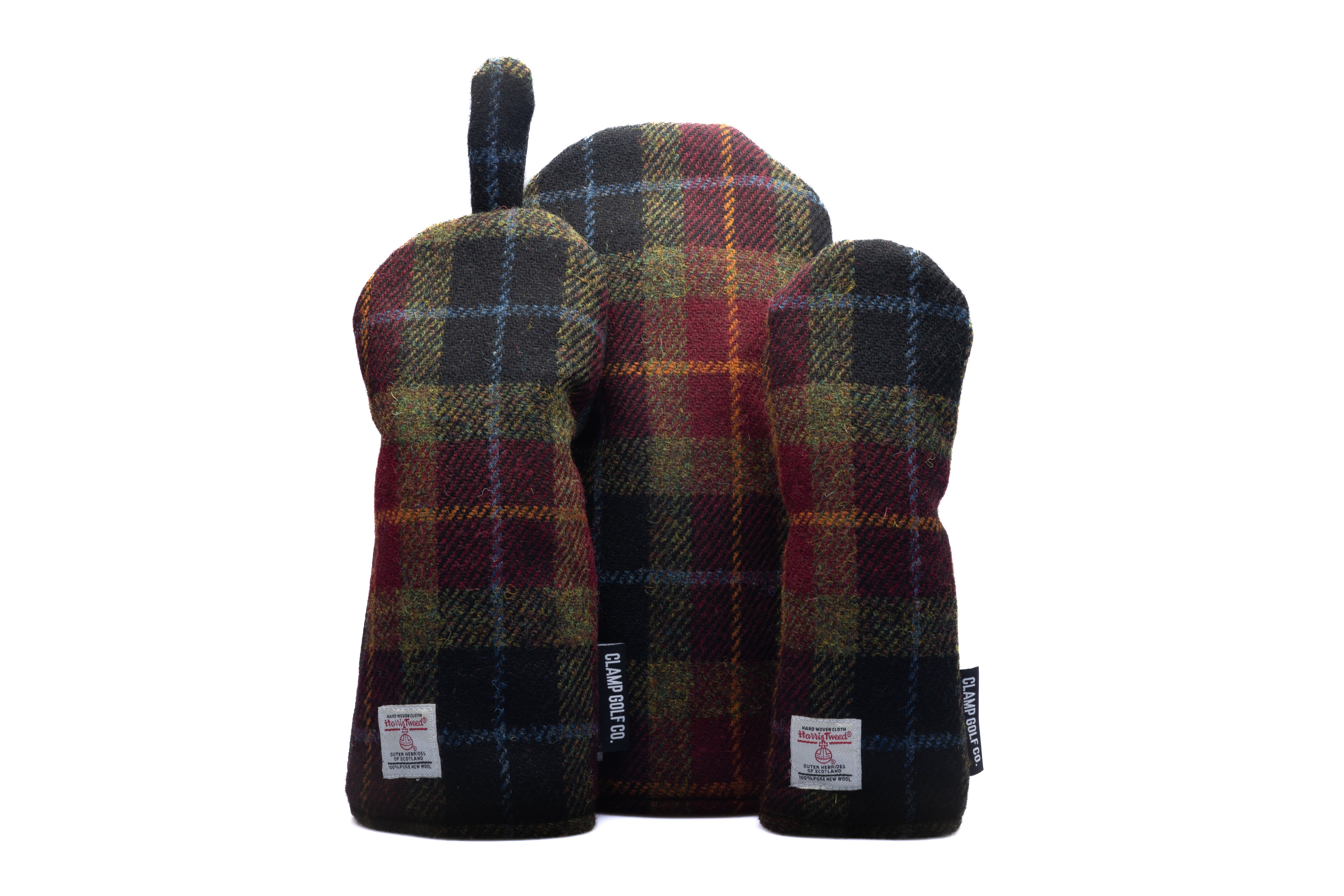 Green, Burgundy and Black Tartan with Gold and Blue Overcheck Harris Tweed® Headcovers