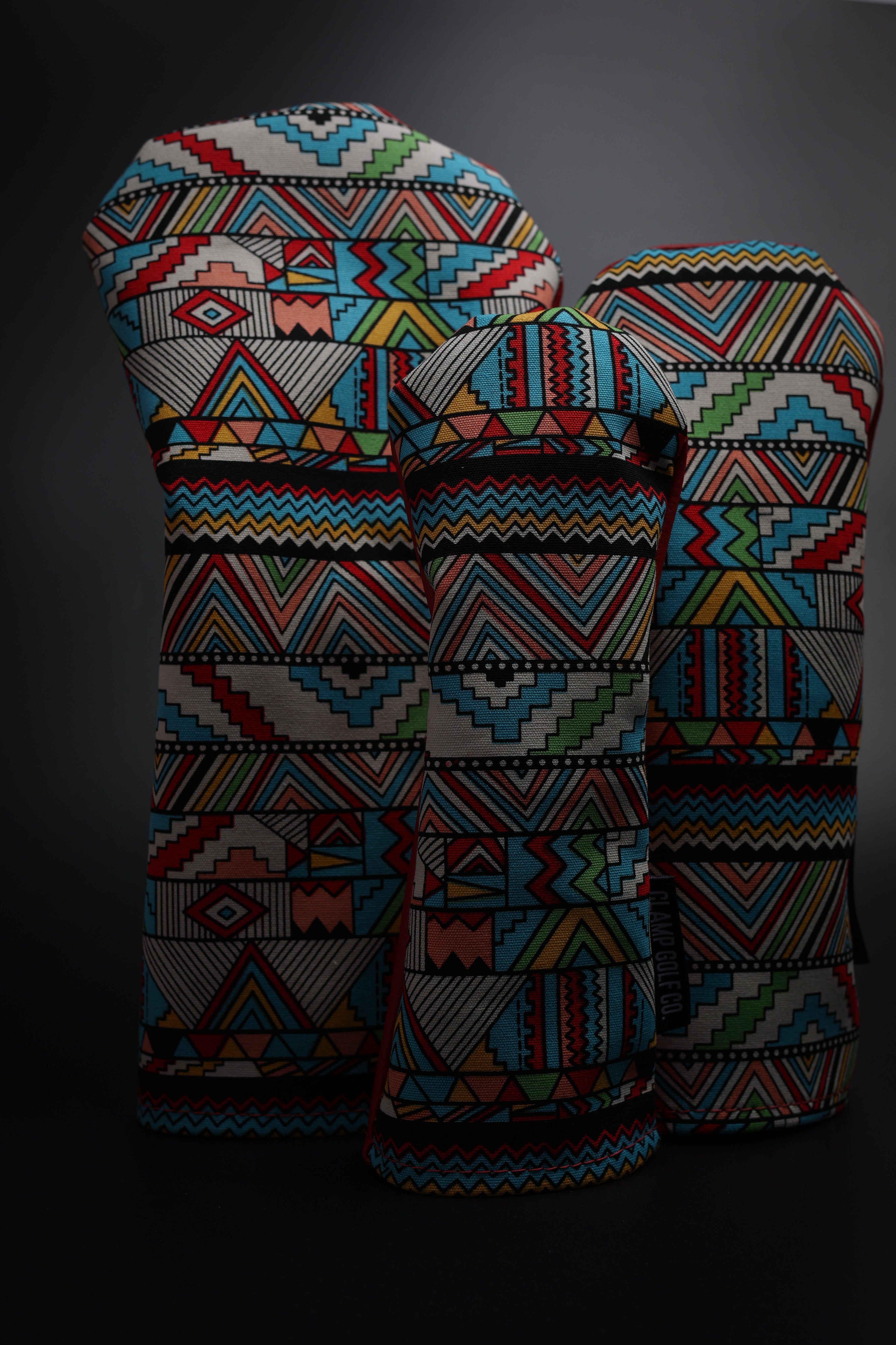 Multi coloured aztec style headcovers