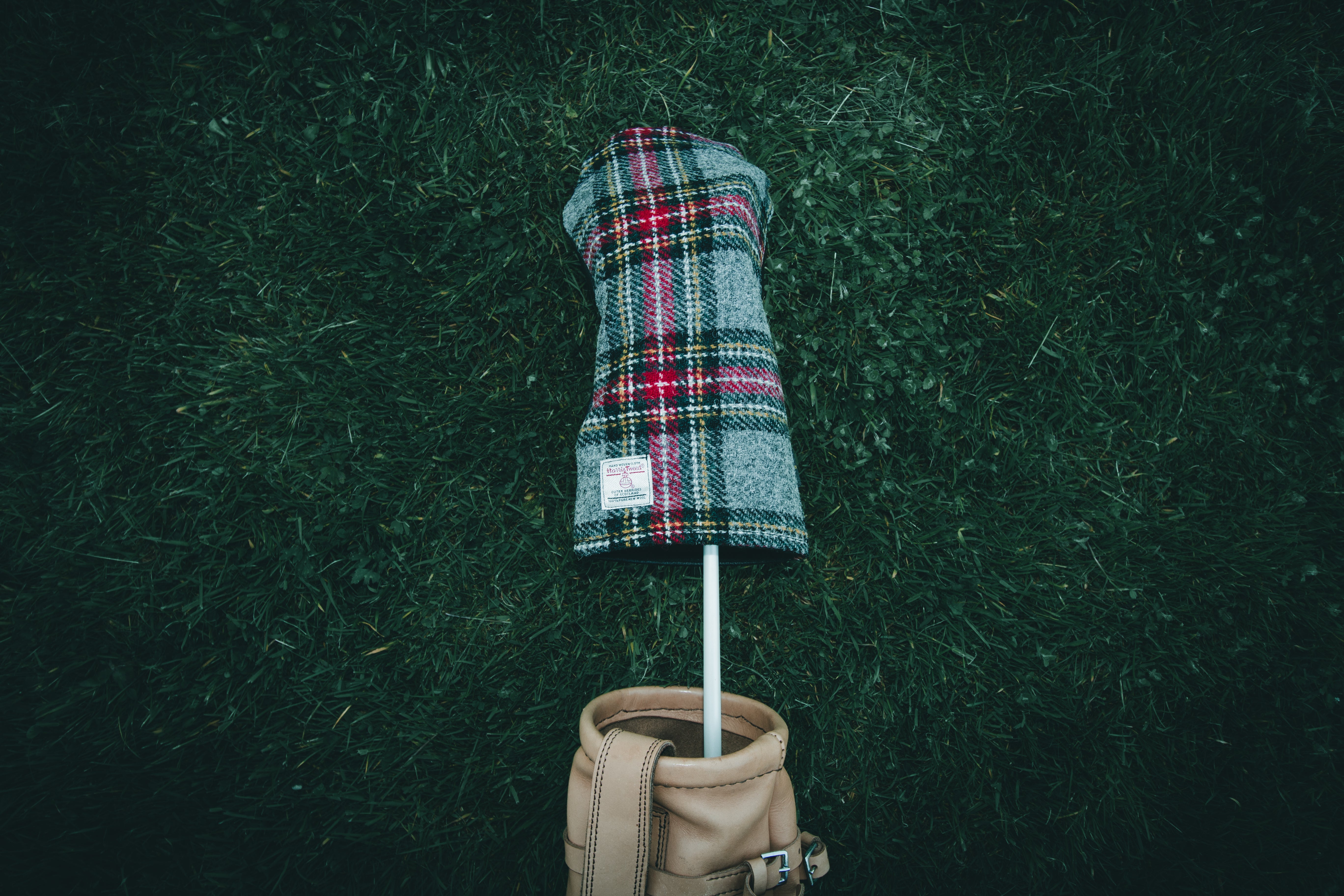 Grey & Red Tartan Check Harris Tweed® Headcovers